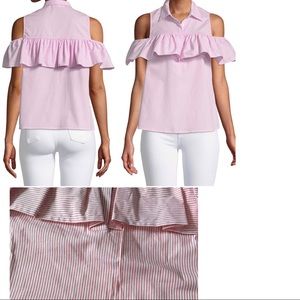 MICHAEL KORS PINSTRIPE COLD SHOULDER BLOUSE